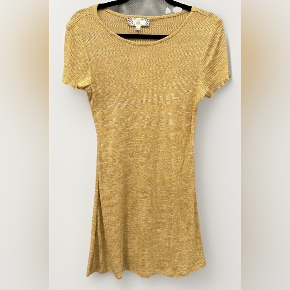 NWT Pink Rose Vintage Marigold T Shirt Mini Dress Large fit Flare Stretch Gold